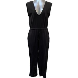 MM Lafleur Women's Janet French Terry V Neck Jumpsuit Black Size Medium